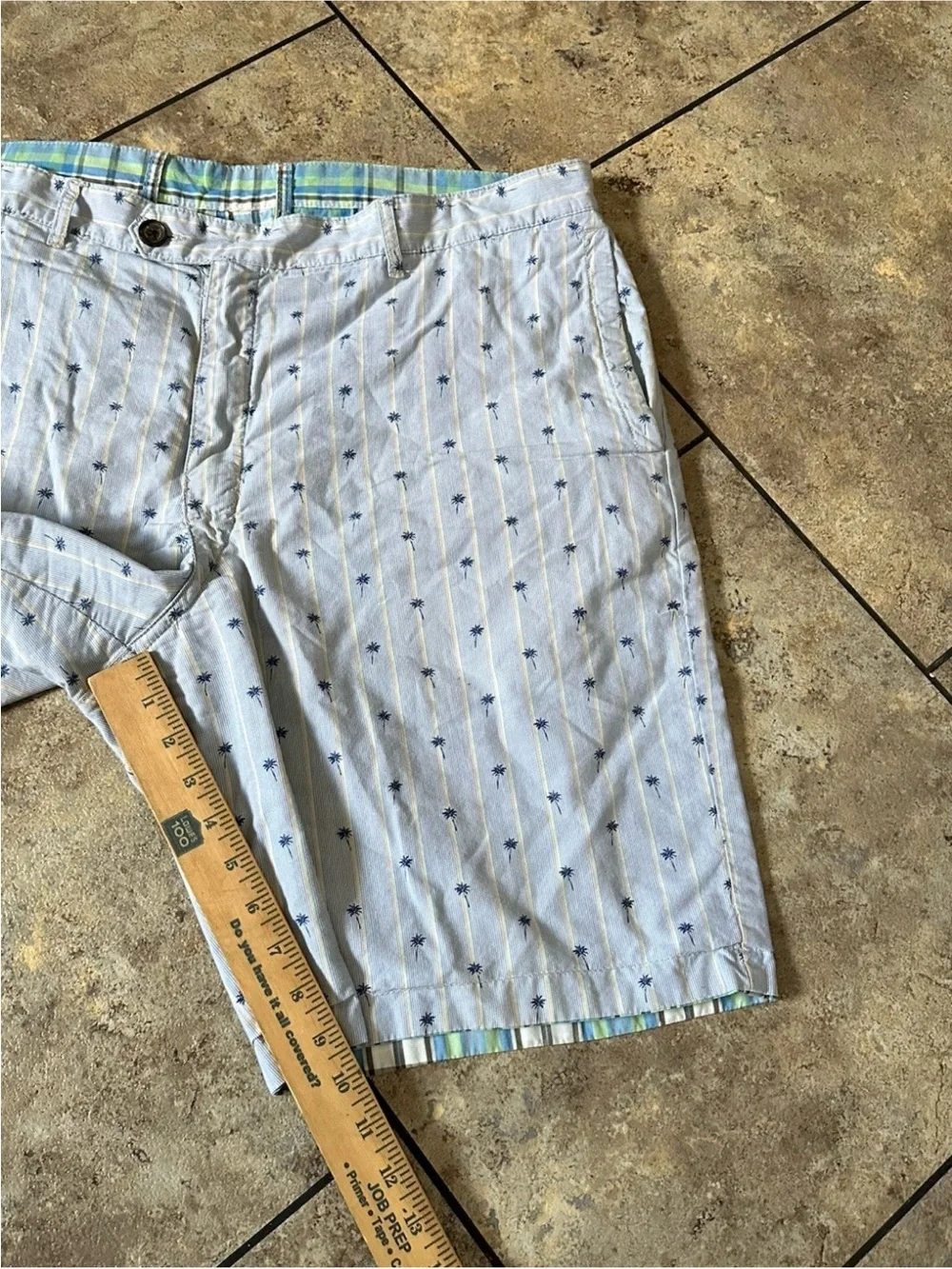 Tommy Bahama Shorts Reversible Blue Madras Plaid Palm Tree 10